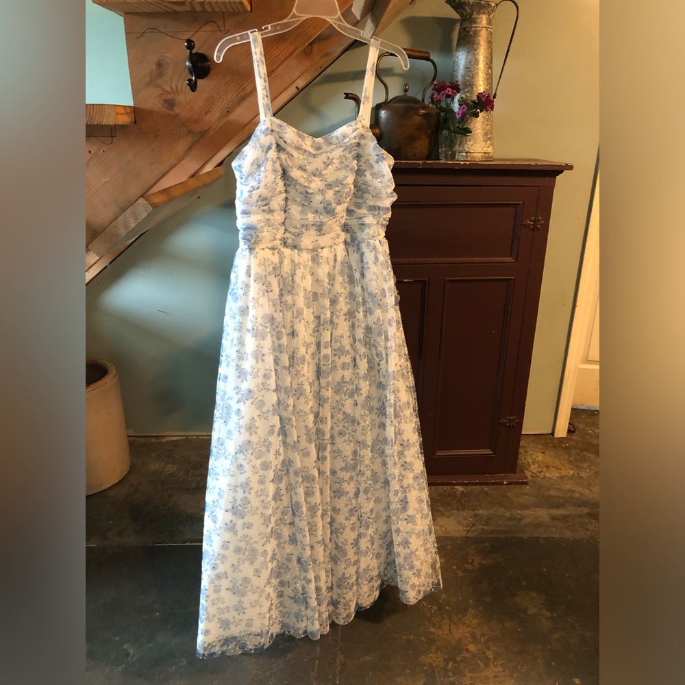 Blue and White Sleeveless Sundress with Spaghetti Straps